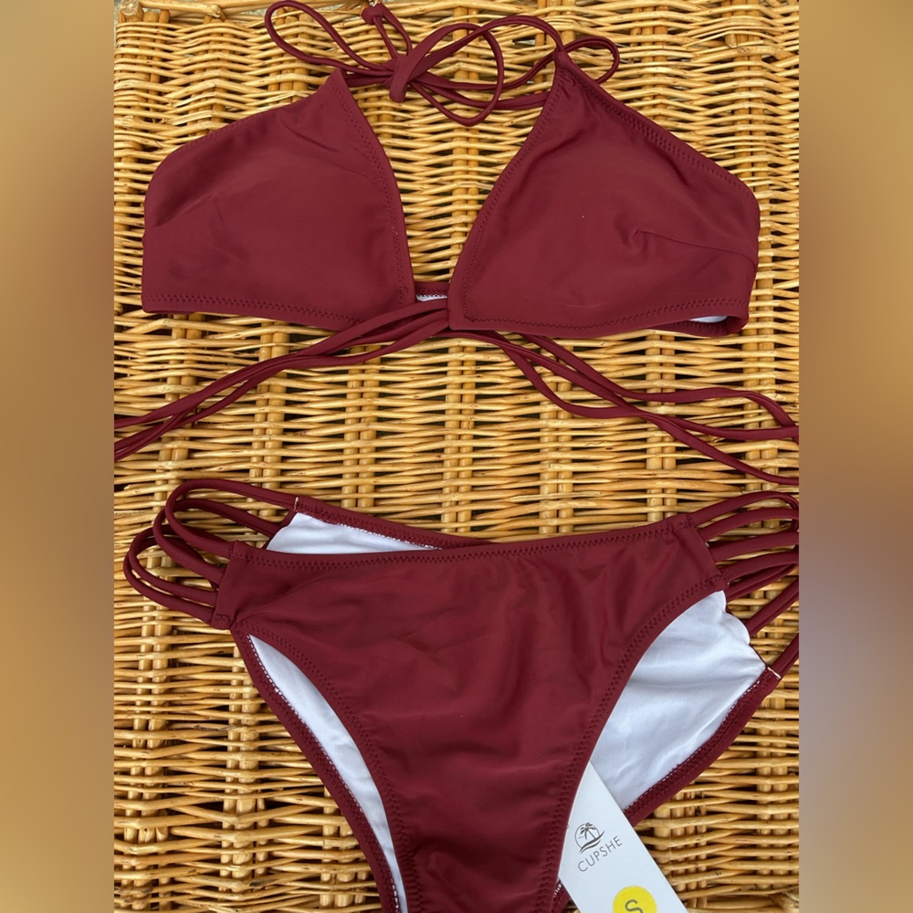 Cupshe Deep Red Bikini Set